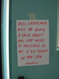 Announcement of a lecture by Bill Verplank.