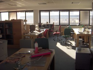 Morning view of desks before students come in. 